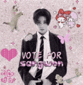 a picture of a man in a suit and tie with the words vote for sangwon