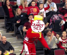 popcorn in the crowd mascot in the audience spilling popcorn