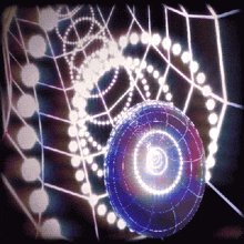 a computer generated image of a spider web with a blue circle in the middle