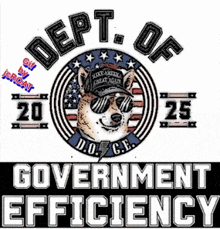a dog wearing sunglasses and a hat with the words dept of government efficiency on it