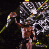 a man holding a wrestling championship belt with tiffanyluv24 written on the bottom right