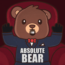 a teddy bear in a suit and bow tie with the words absolute bear on the bottom