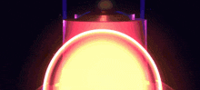 a glowing object in a dark room with a purple and pink background
