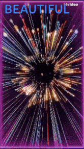 a colorful fireworks display with the words beautiful in blue
