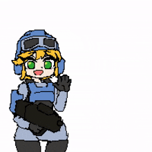 a pixel art of a man holding a gun and a woman looking at him .