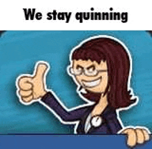 a cartoon woman with glasses is giving a thumbs up .