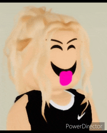 a picture of a girl with a pink tongue sticking out and the words power director below her
