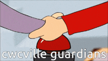 a cartoon of a person pressing a button with the words cwcville guardians