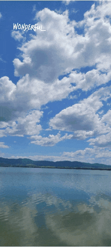 a blue sky with white clouds and the words wonderful above it