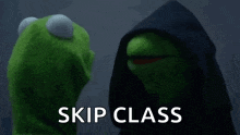 kermit the frog and darth vader are standing next to each other with the words skip class written on the bottom