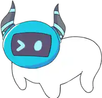 a cartoon drawing of a monster with horns and a blue helmet on