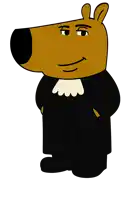 a cartoon of a kangaroo wearing a black suit
