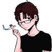 a boy with glasses is smoking a cigarette