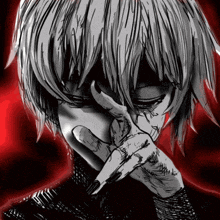 a drawing of a person covering their face with their hand