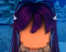 a video game character with purple hair and a skull ear