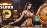 a woman playing roulette next to a coin that says solana on it