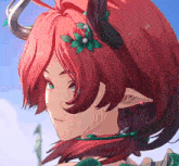 a girl with red hair has a flower in her hair that says hi hi