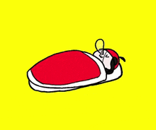 a cartoon character is sleeping in a red blanket