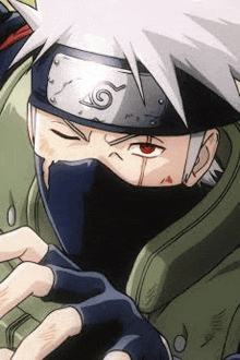 a close up of kakashi hatake from naruto wearing a mask and headband .