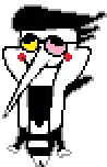a pixel art drawing of a cartoon character wearing sunglasses and a mustache .