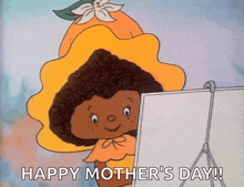 a cartoon character is looking at herself in a mirror and saying happy mother 's day