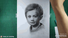 a drawing of a young boy is being made by animatica