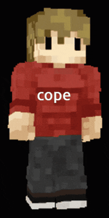 a minecraft character is wearing a red shirt that says cope on it