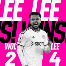 an advertisement for lee lee wolves shows a man in a white jersey
