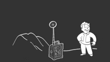 a drawing of vault boy giving a thumbs up next to a bat