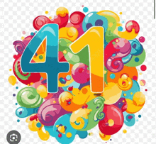 the number 41 is surrounded by colorful balloons on a transparent background