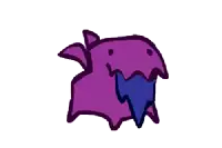 a cartoon drawing of a purple bird with a blue tail .