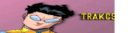 a cartoon of a man with glasses and the word trakcs