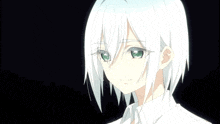 a girl with white hair and green eyes