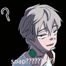 a drawing of a boy with a question mark and the word soap on the bottom