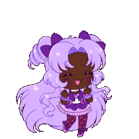 a drawing of a girl with long purple hair