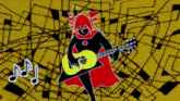 a drawing of a person playing a guitar with the letter j visible