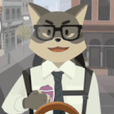 a raccoon wearing glasses is holding a cup of coffee