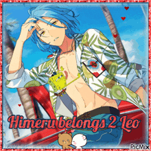 a picture of himeru belongs to leo with a spongebob sticker on his chest