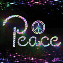 a peace sign is surrounded by rhinestones on a black background