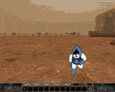 a screenshot of a video game shows a character running in a desert