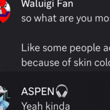 a screenshot of a chat with waluigi fan and aspen