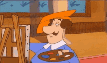 a cartoon of a man holding a palette of paint