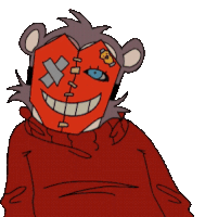 a drawing of a teddy bear wearing a red hoodie
