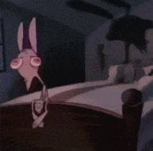a cartoon of a donkey laying in a bed