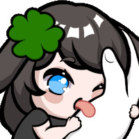 a cartoon drawing of a girl with a green clover on her head sticking her tongue out