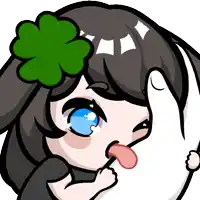 a cartoon drawing of a girl with a green clover on her head sticking her tongue out
