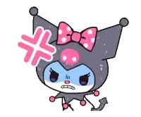 a cartoon drawing of a devil with a pink bow and a skull