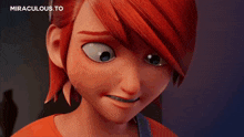 a cartoon girl with red hair is covering her face with her hands