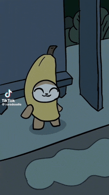 a cartoon character wearing a banana costume with tiktok written on the bottom right
