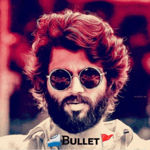 a man with a beard wearing sunglasses with the word bullet written below him